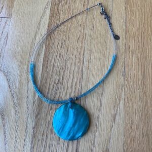 Turquoise Dyed Shell Pendant and Bead necklace
